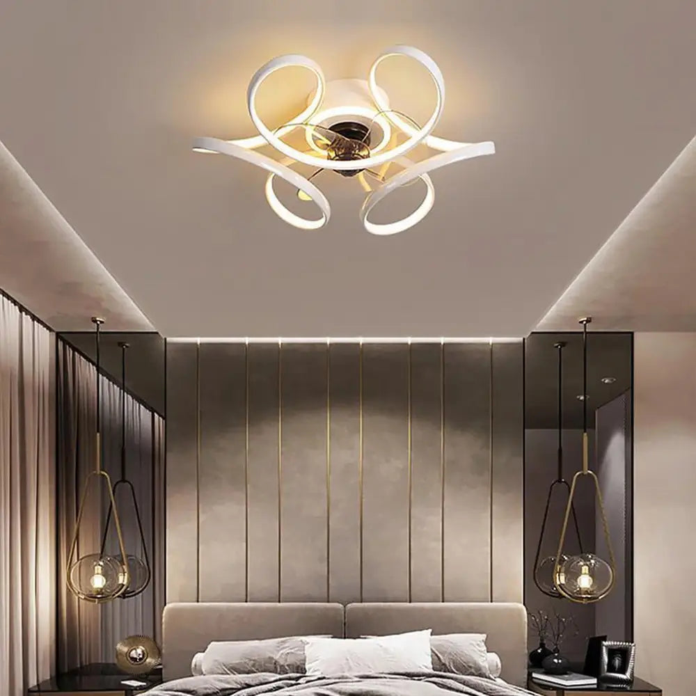 Flower Shaped Ceiling Fan with Remote Chandelier Light - White Lighting > lights Fans