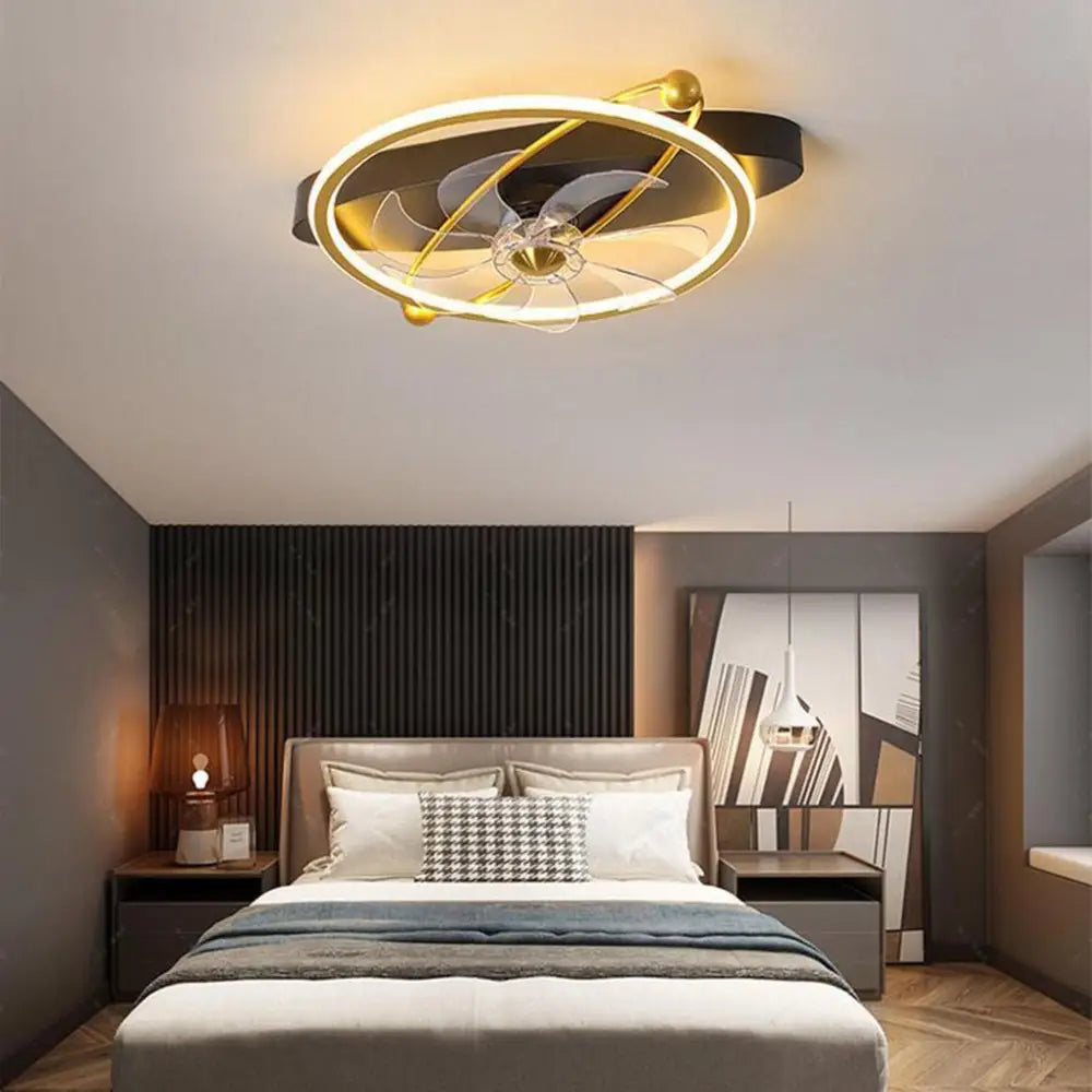 Gold Flush Mount Industrial Ceiling Fan with Remote - Lighting > lights Fans