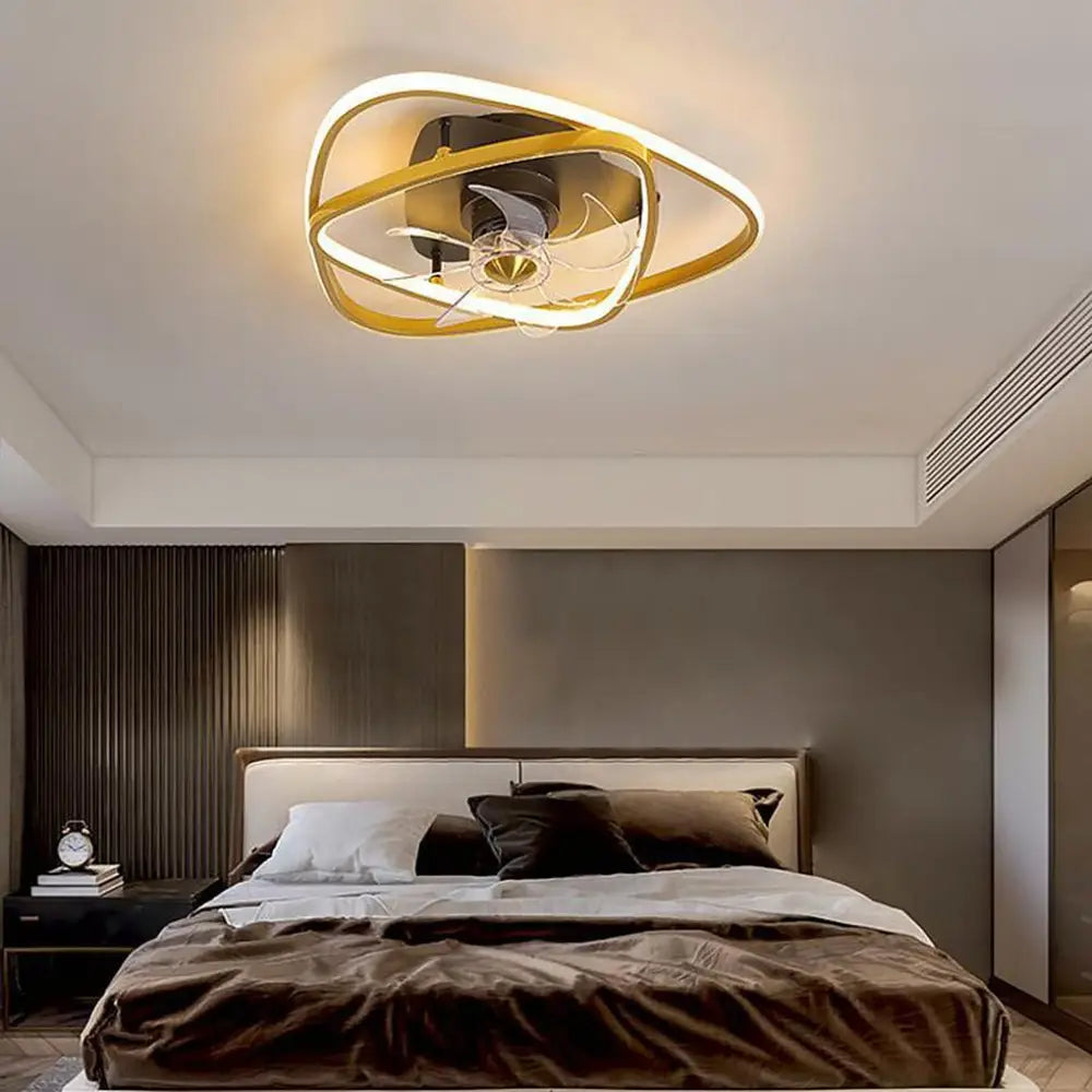 Gold Flush Mount Industrial Ceiling Fan with Remote - Triangle Lighting > lights Fans