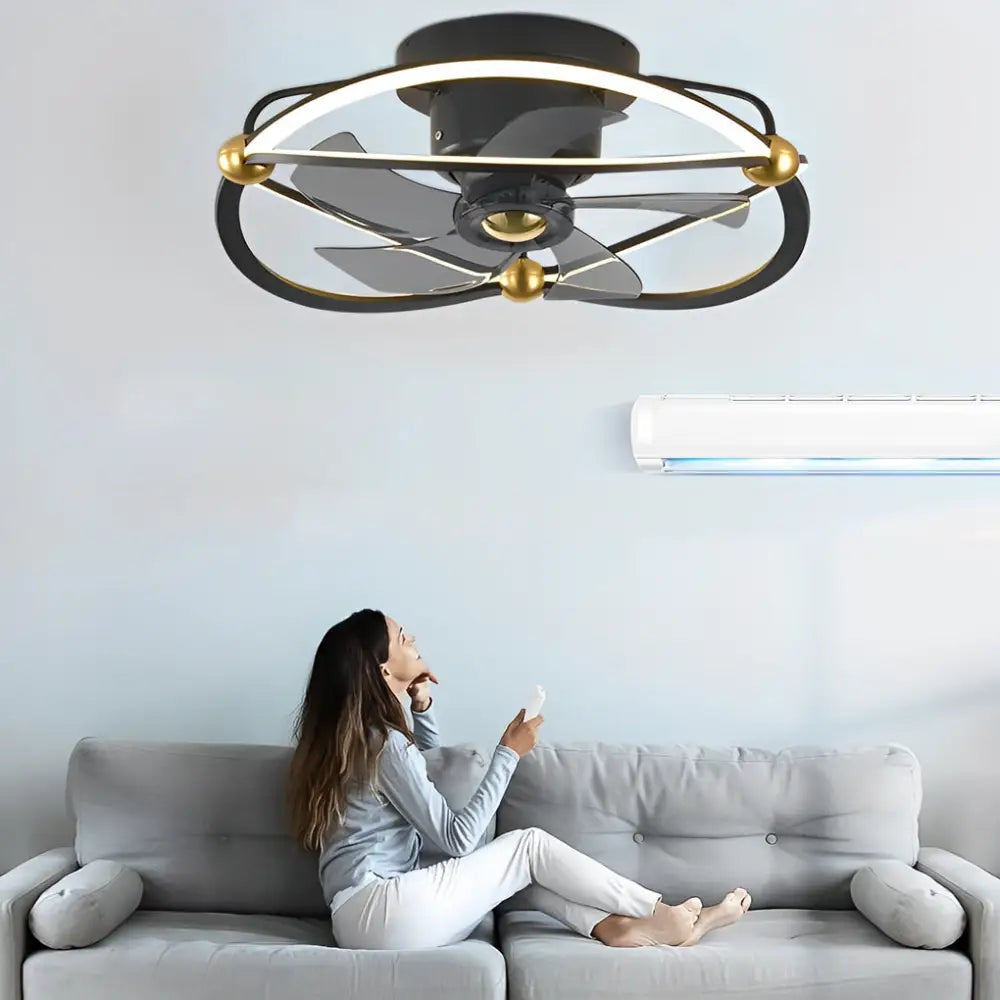 Intelligent Adjustable LED Ceiling Fan Light with Remote - Black - Lighting > lights Fans