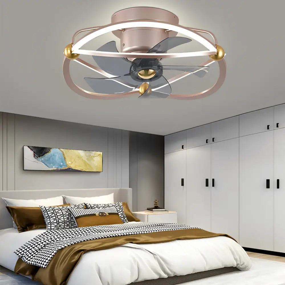 Intelligent Adjustable LED Ceiling Fan Light with Remote - Rose Gold - Lighting > lights