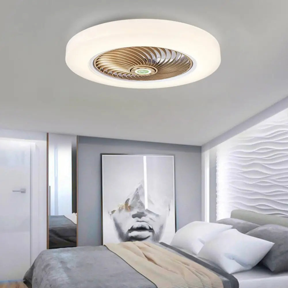 Large Round Flush Mount Bladeless Ceiling Fan With Light - Lighting > lights Fans