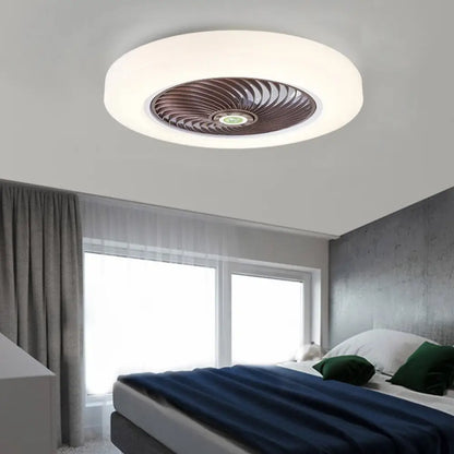 Large Round Flush Mount Bladeless Ceiling Fan With Light - Brown Lighting > lights Fans