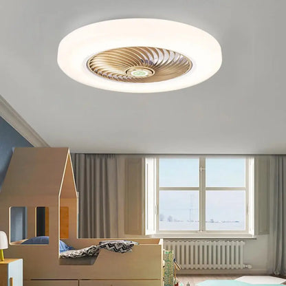 Large Round Flush Mount Bladeless Ceiling Fan With Light - Gold Lighting > lights Fans