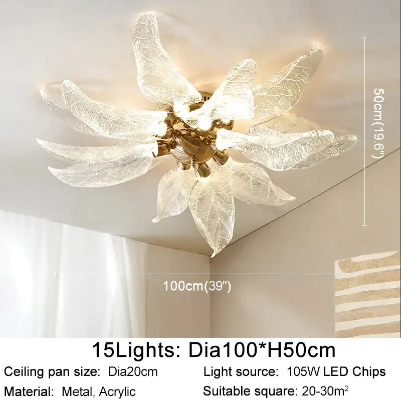 Leaf Ceiling Chandelier: Luxury Lighting for Living Bedroom - Dia100cm 15lights / Gold
