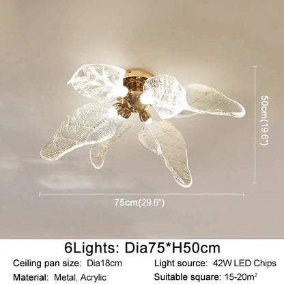 Leaf Ceiling Chandelier: Luxury Lighting for Living Bedroom - Dia75cm 6lights / Gold