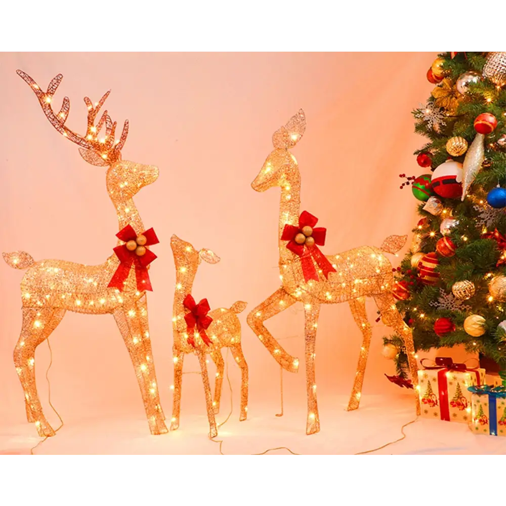 LED-Lit Christmas Scene with Gold Deer Family - Home & Garden > Decor Seasonal Holiday