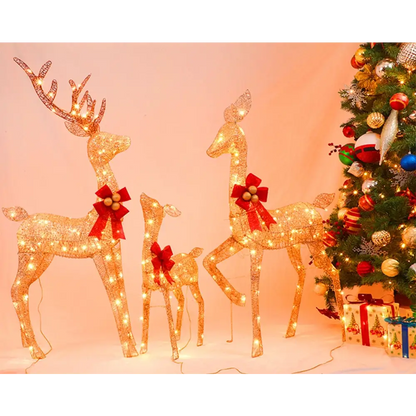 LED-Lit Christmas Scene with Gold Deer Family - Home & Garden > Decor Seasonal Holiday