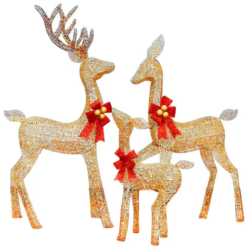 LED-Lit Christmas Scene with Gold Deer Family - Home & Garden > Decor Seasonal Holiday