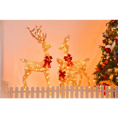 LED-Lit Christmas Scene with Gold Deer Family - Home & Garden > Decor Seasonal Holiday