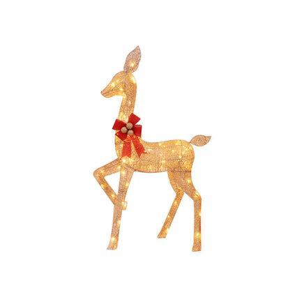 LED-Lit Christmas Scene with Gold Deer Family - Female - Home & Garden > Decor Seasonal