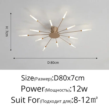 LED Nordic Fireworks Ceiling Chandelier for Living Room - A Gold 12 heads / Neutral light