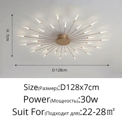 LED Nordic Fireworks Ceiling Chandelier for Living Room - A Gold 30 heads / Neutral light