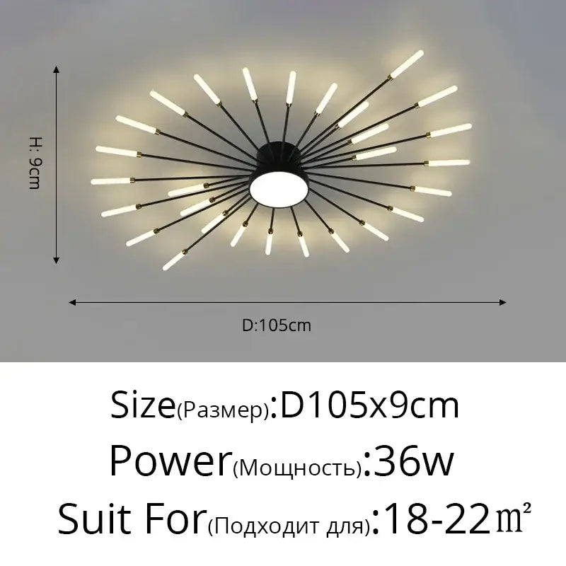 LED Nordic Fireworks Ceiling Chandelier for Living Room - B Black 28 heads / Neutral