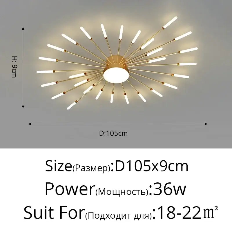 LED Nordic Fireworks Ceiling Chandelier for Living Room - B Gold 28 heads / Neutral light