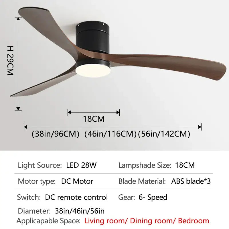 Low Floor DC Motor Ceiling Fan with Light for Bedroom,Restaurant - Black-walnut grain