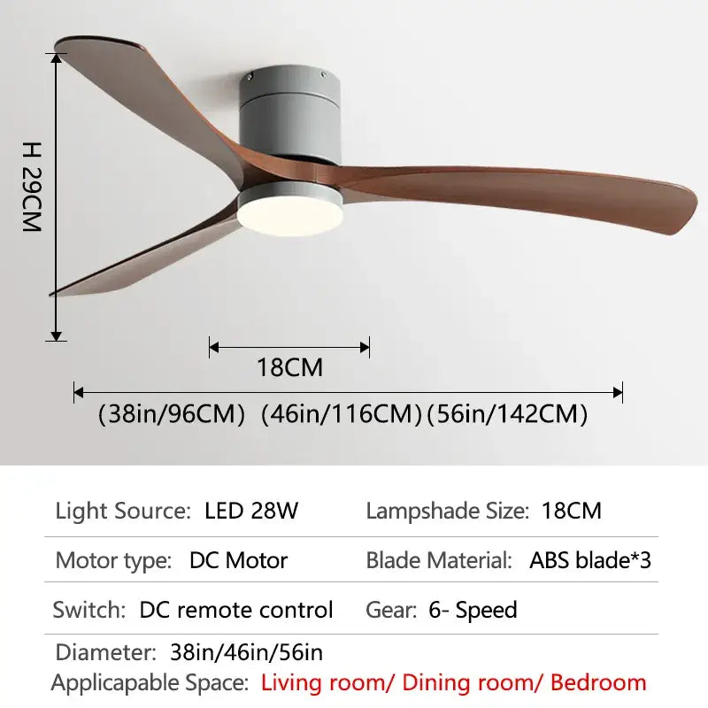 Low Floor DC Motor Ceiling Fan with Light for Bedroom,Restaurant - Gray-walnut grain