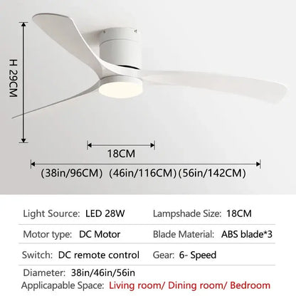 Low Floor DC Motor Ceiling Fan with Light for Bedroom,Restaurant - Pure white / 38inch