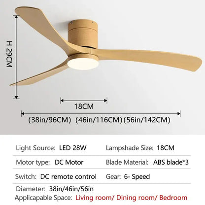 Low Floor DC Motor Ceiling Fan with Light for Bedroom,Restaurant - Whole wood grain