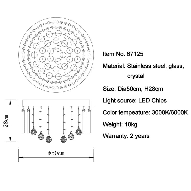 Luxury Black Ceiling Crystal Chandelier for Living Bedroom - Dia50cm / NON dimm warm light