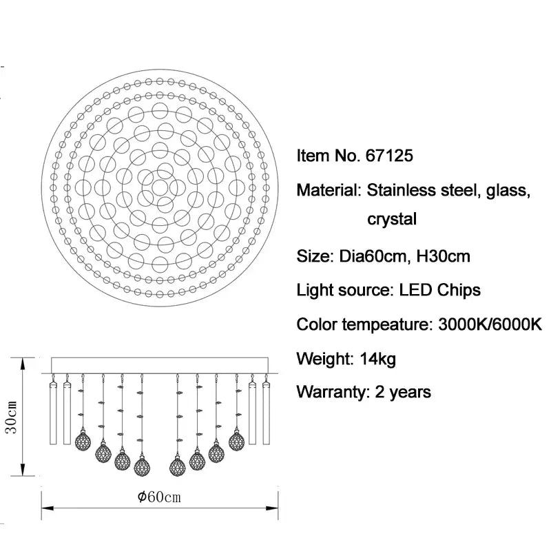 Luxury Black Ceiling Crystal Chandelier for Living Bedroom - Dia60cm / NON dimm warm light