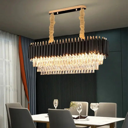 Luxury Black Rectangle Crystal Chandelier for Dining Kitchen