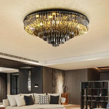 Luxury Black Round Ceiling Crystal Chandelier for Living Bedroom