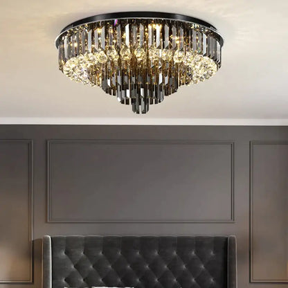 Luxury Black Round Ceiling Crystal Chandelier for Living Bedroom