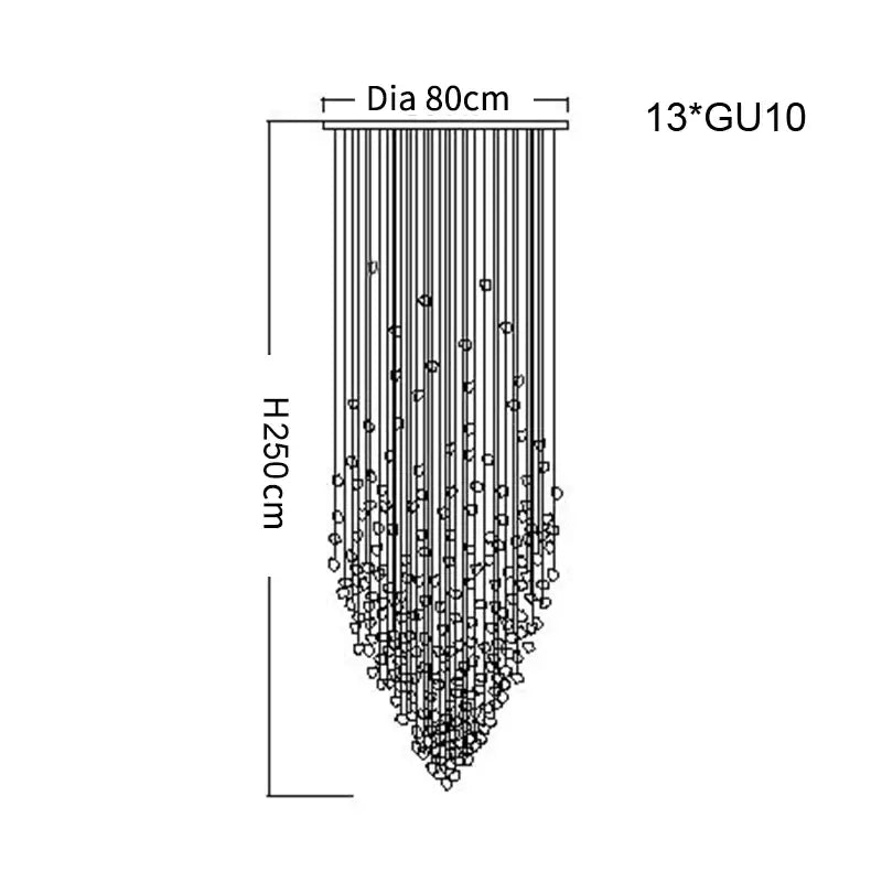 Luxury Clear Stone Crystal Chandelier for Staircase Hallway - Dia80xH250cm / NON dimm