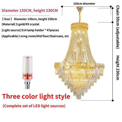 Luxury Duplex Chandelier for Villas Lobby Staircase - D150CM H230CM / Three-colour