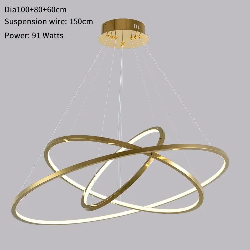 Luxury Gold Hanging Ring Chandelier for Staircase Living Hall - 100x80x60cm / Dimmable