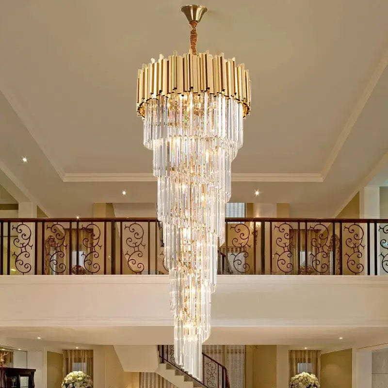 Luxury Gold Long Crystal Chandelier for Staircase Living Lobby