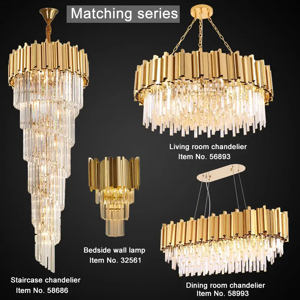 Luxury Gold Long Crystal Chandelier for Staircase Living Lobby