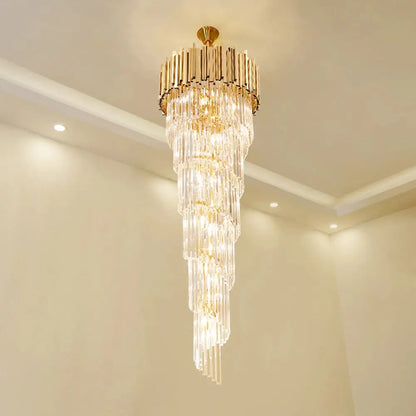 Luxury Gold Long Crystal Chandelier for Staircase Living Lobby