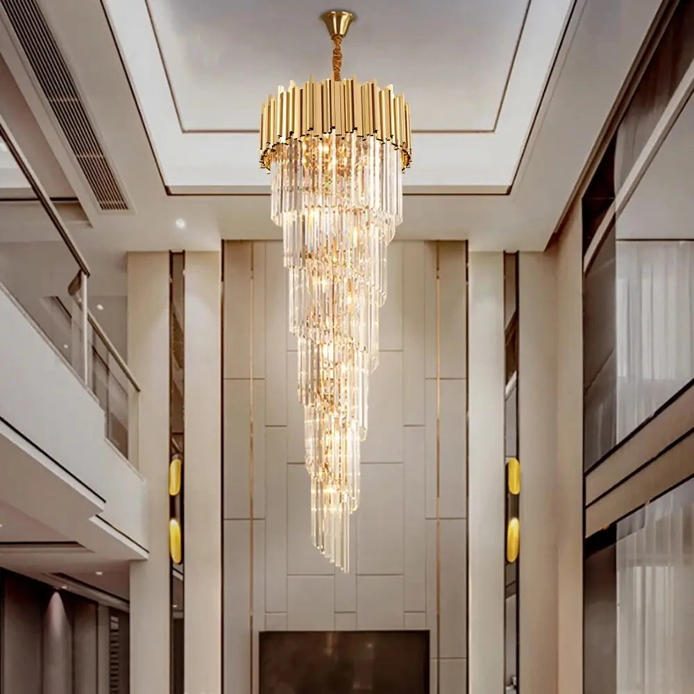Luxury Gold Long Crystal Chandelier for Staircase Living Lobby