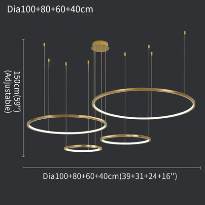 Luxury Gold Modern Ring Chandelier for Living Bedroom - Dia100x80x60x40cm / NON dimm warm