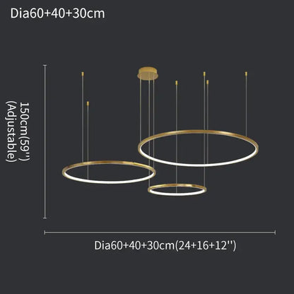 Luxury Gold Modern Ring Chandelier for Living Bedroom - Dia60x40x30cm / NON dimm warm