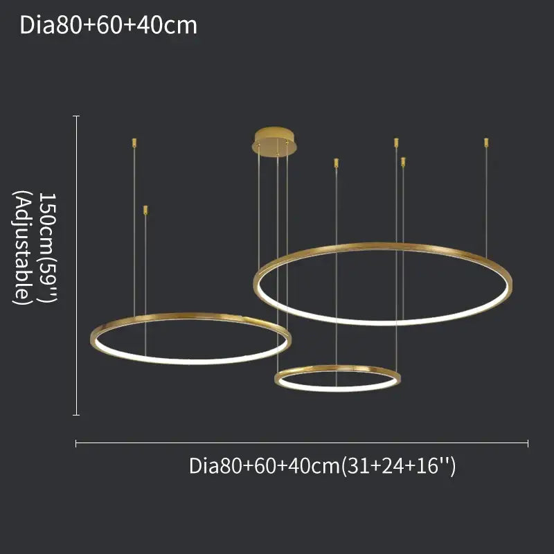 Luxury Gold Modern Ring Chandelier for Living Bedroom - Dia80x60x40cm / NON dimm warm