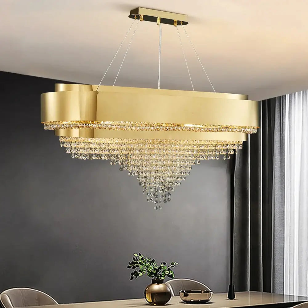 Luxury Gold Oval Crystal Chandelier for Dining Kitchen island