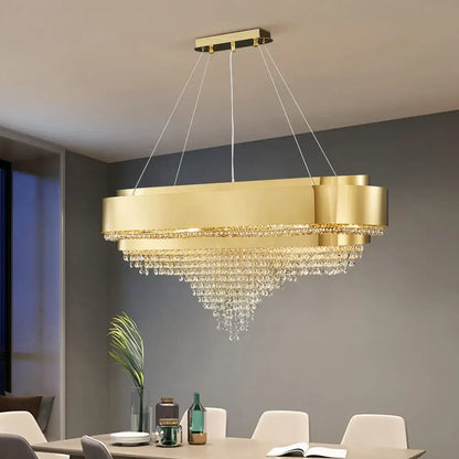 Luxury Gold Oval Crystal Chandelier for Dining Kitchen island
