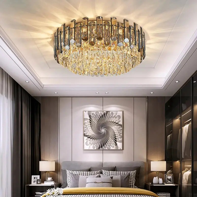 Luxury Grey Crystal Ceiling Round Chandelier for Living Dining