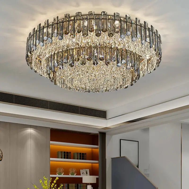 Luxury Grey Crystal Ceiling Round Chandelier for Living Dining