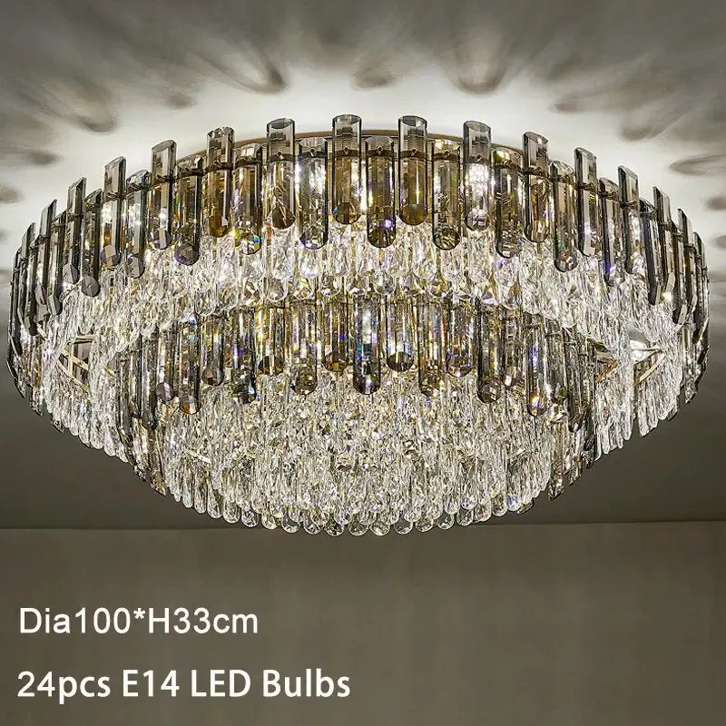 Luxury Grey Crystal Ceiling Round Chandelier for Living Dining - Dia100cm 2 layers