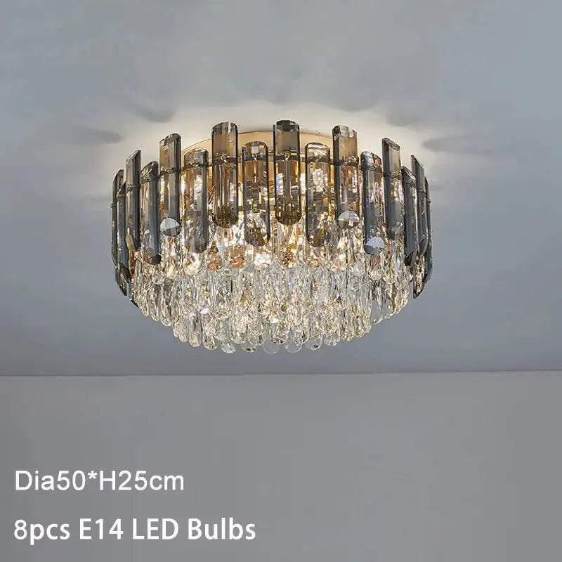 Luxury Grey Crystal Ceiling Round Chandelier for Living Dining - Dia50cm / Smoky NON