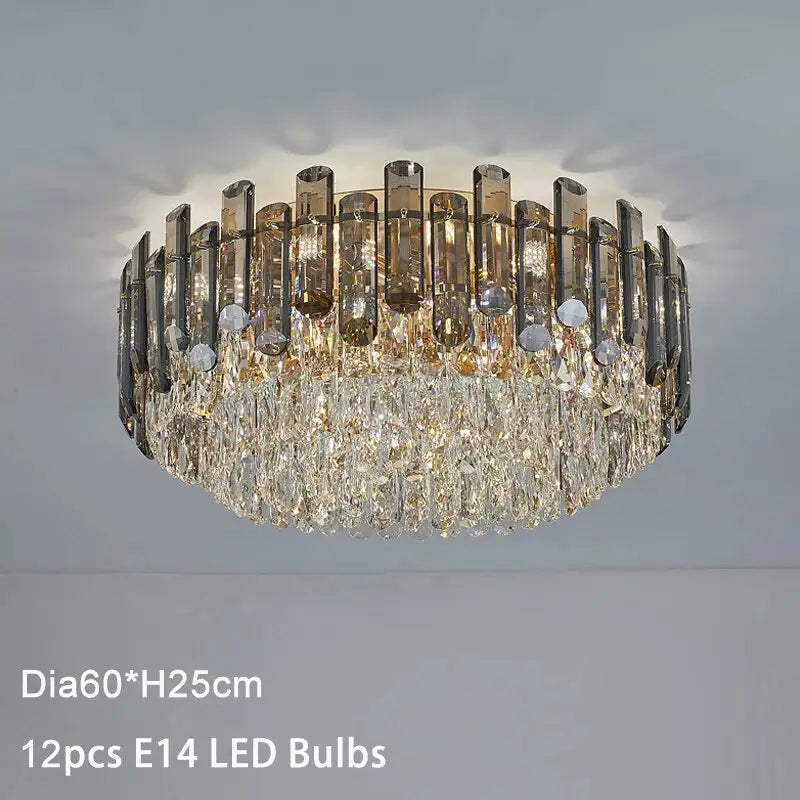 Luxury Grey Crystal Ceiling Round Chandelier for Living Dining - Dia60cm / Smoky NON