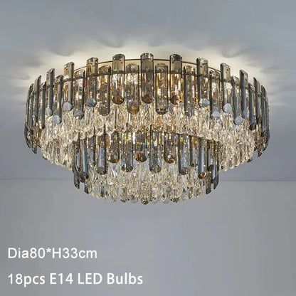 Luxury Grey Crystal Ceiling Round Chandelier for Living Dining - Dia80cm 2 layers / Smoky