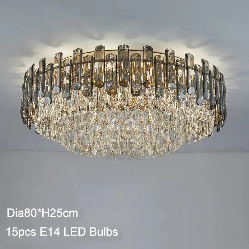 Luxury Grey Crystal Ceiling Round Chandelier for Living Dining - Dia80cm / Smoky NON