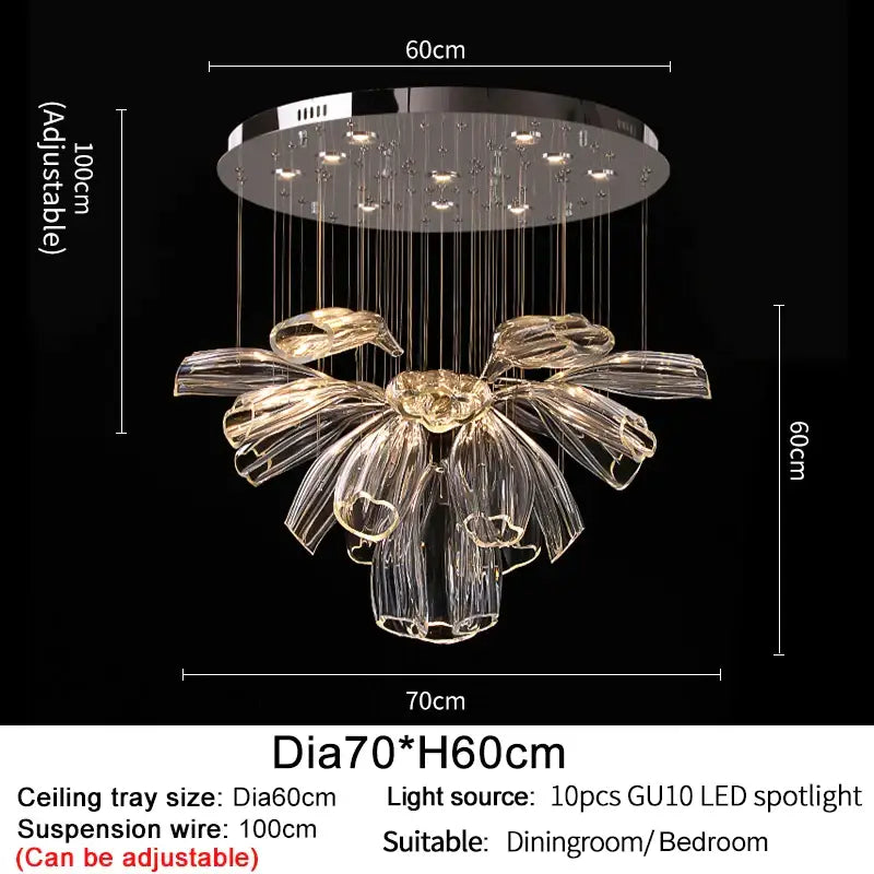 Luxury Hanging Flower Crystal Glass Chandelier for Living Dining - Dia60cm / Silver NON