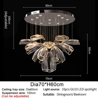 Luxury Hanging Flower Crystal Glass Chandelier for Living Dining - Dia60cm / Silver NON