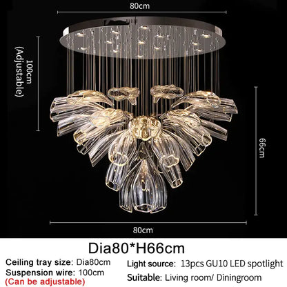 Luxury Hanging Flower Crystal Glass Chandelier for Living Dining - Dia80cm / Silver NON